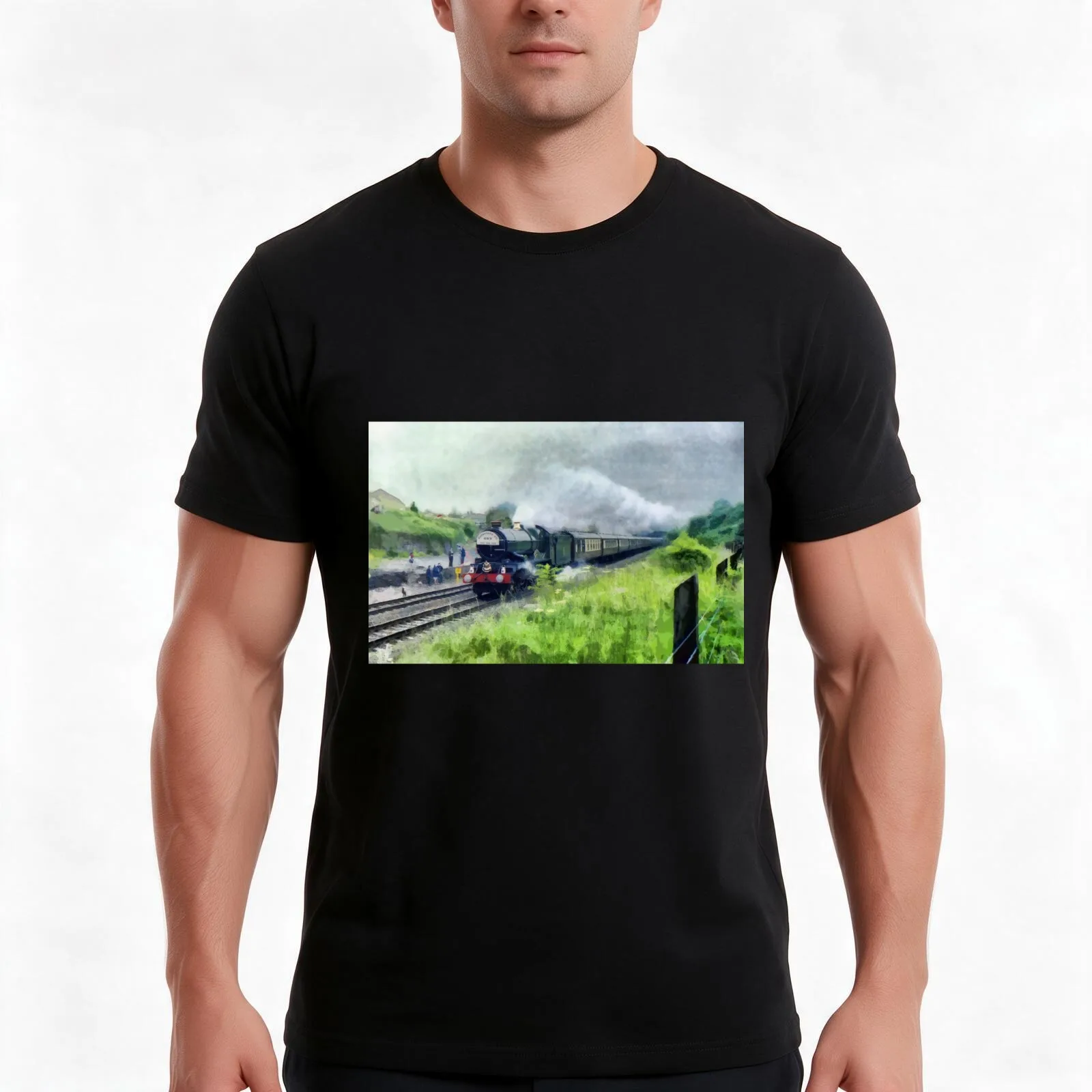 King George V' Steam Locomotive T-Shirt Summer Casual Cotton Tee Oversized Streetwear Tops Vintage Graphic Print 100% Cotton