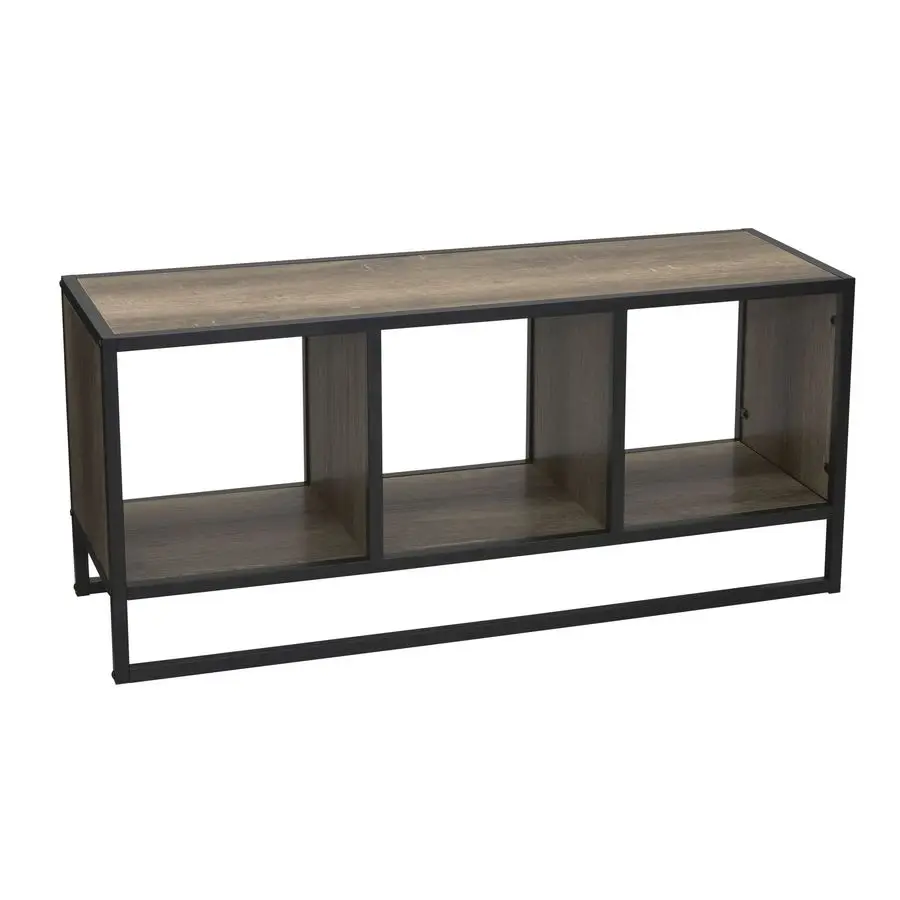 

Jamestown TV Stand Coffee Table with Square Cube Storage Compartments Ashwood Rustic Wood Grain and Black Metal