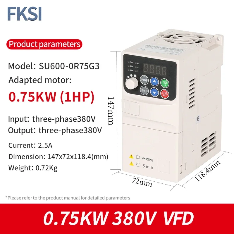 VFD SU600 0.75KW 380V single-phase input 380V three-phase output adjustable speed drive frequency converter