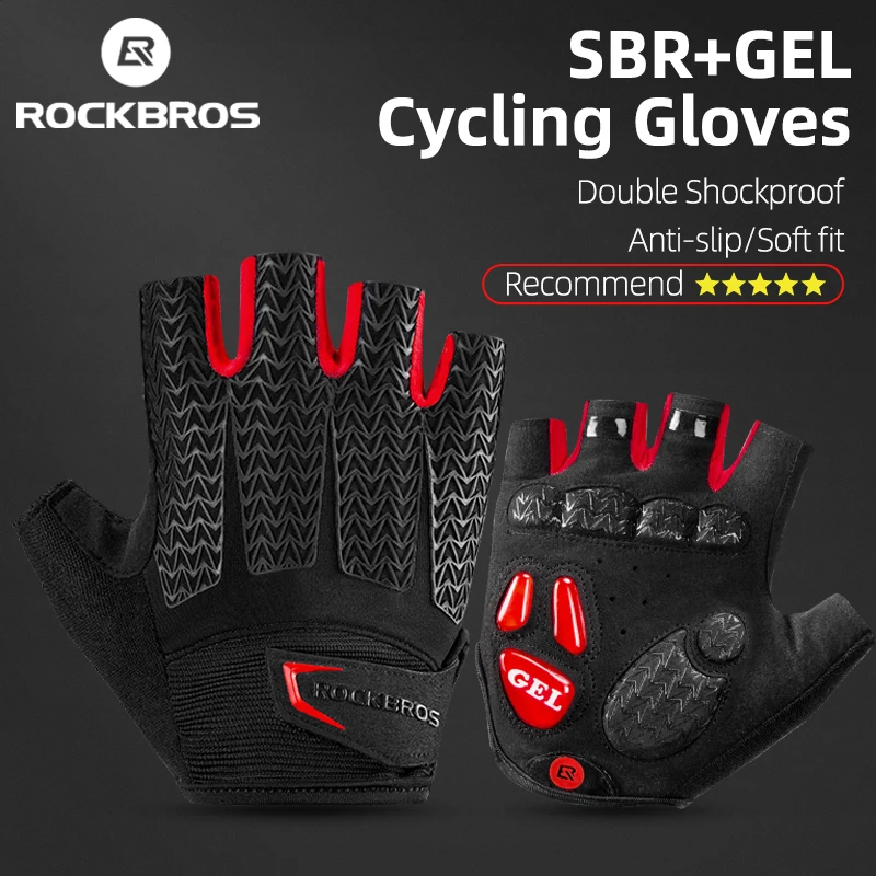 ROCKBROS Cycling Bike Half Short Finger Gloves Shockproof Breathable MTB Road Bicycle Gloves Men Women Sports Cycling Equipment