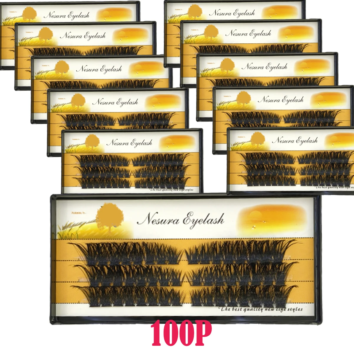 NEU 10 Boxen 54 Cluster D-Curl Fuchs-Wimpern-Cluster 60D 80D 100D 120D Mix Dicke Manga Fox Eye DIY Verlängerte Schwanzpartie Cross Manga Spitze