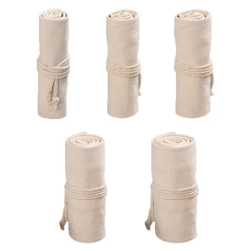 12/24/36/48/72 Holes Canvas Roll Up Pen Curtain Pencil Bag for Case Makeup Wrap Holder Storage