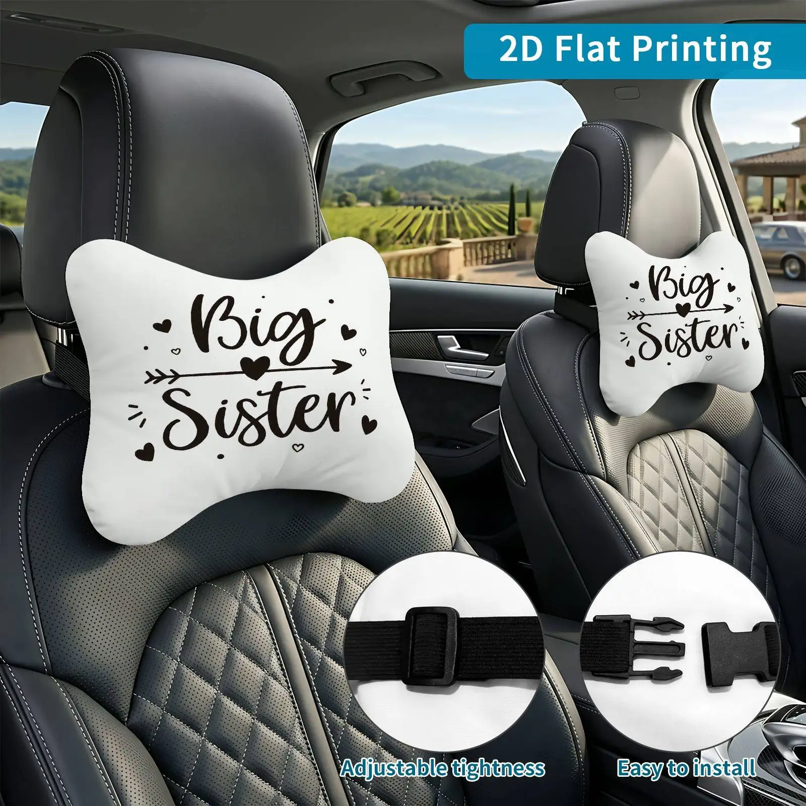 2pcs Bigsisterhearts Car Seat Headrest, Neck Support Cushion, Suitable For All Seasons Of Car Additions, Hearts Theme, Travel Ne