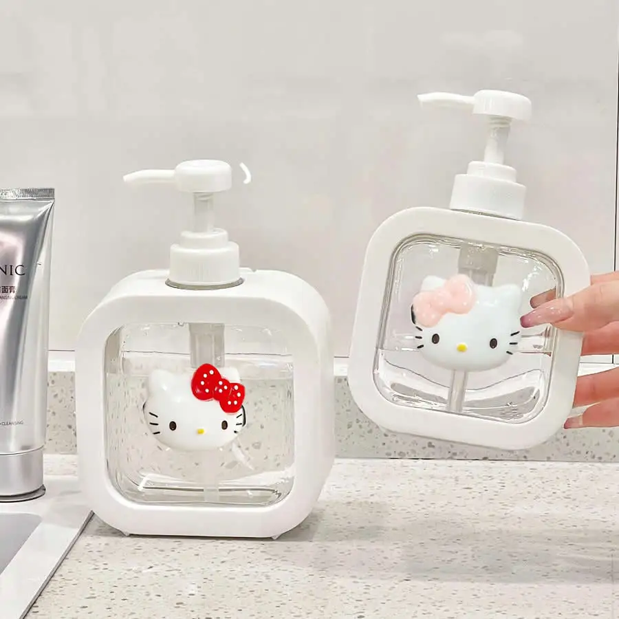 500ML Hello Kitty Soap Dispenser Kitchen Hand Soap Dish Soap Bottle Bathroom Shampoo Shower Gel Cartoon Press Type StorageBottle