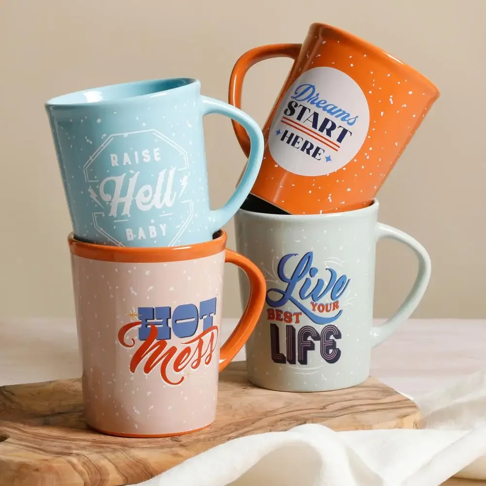 Talk of the Town Stoneware Mugs Set Assorted 4-Piece 15oz Set featuring Miranda Lambert Durable Playful Designs Everyday Use