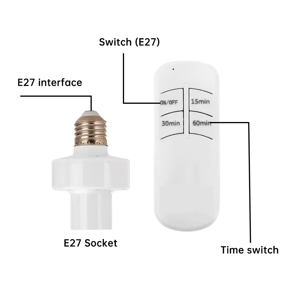 Smart Remote Control Light Switch E27 LED Lamp Wireless Timer Holder Bulb Base Socket On/Off 30M Range For Ceiling Chandelier