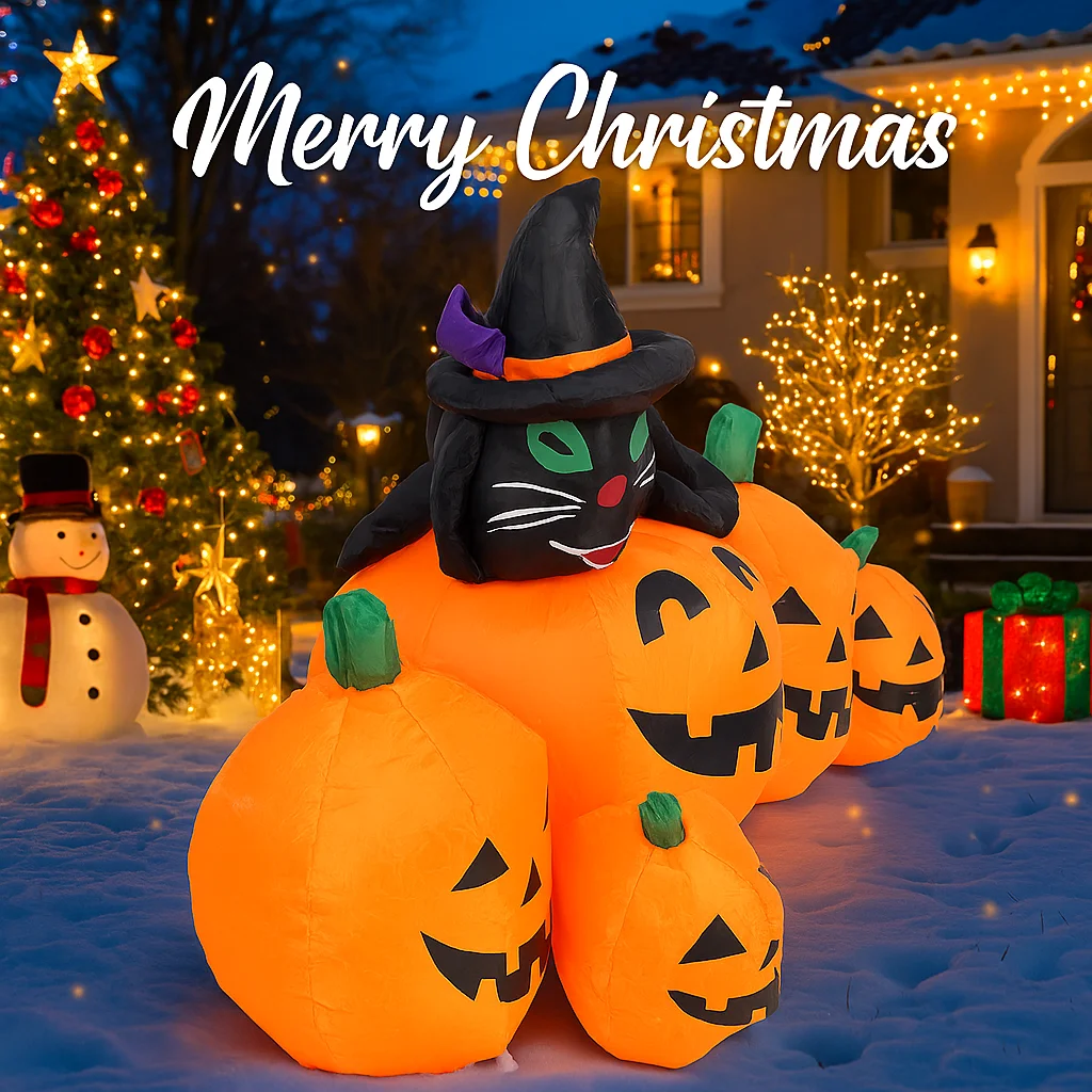 4.92FT Halloween Inflatable Toy Black Cat Pumpkin with LED Lights Yard Ornaments Lawn Party Decoration Home Supplies Ornaments