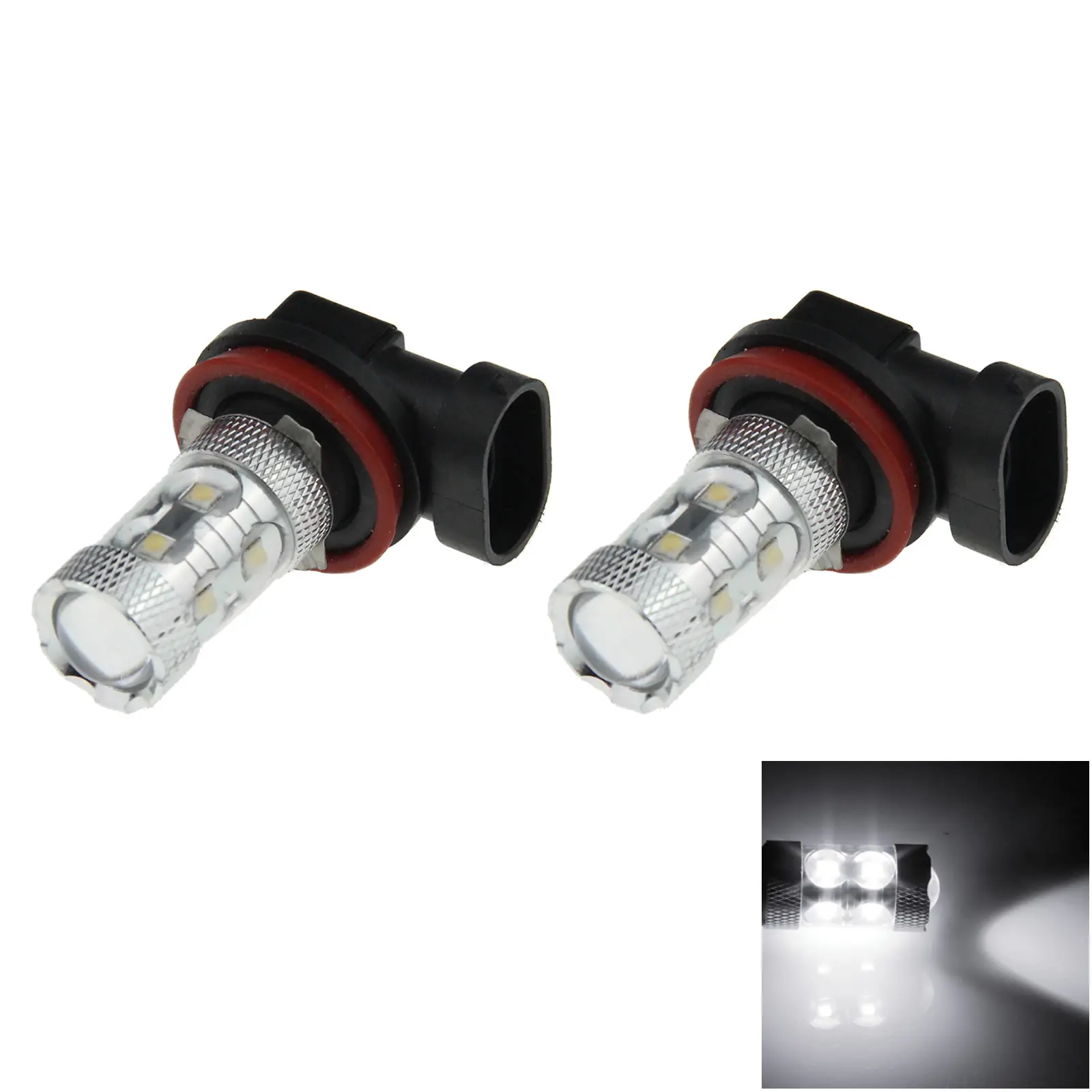 2x White RV H11 Front Blub Tail Lamp 10 Emitters CLED LED PGJ19-4 H214-W