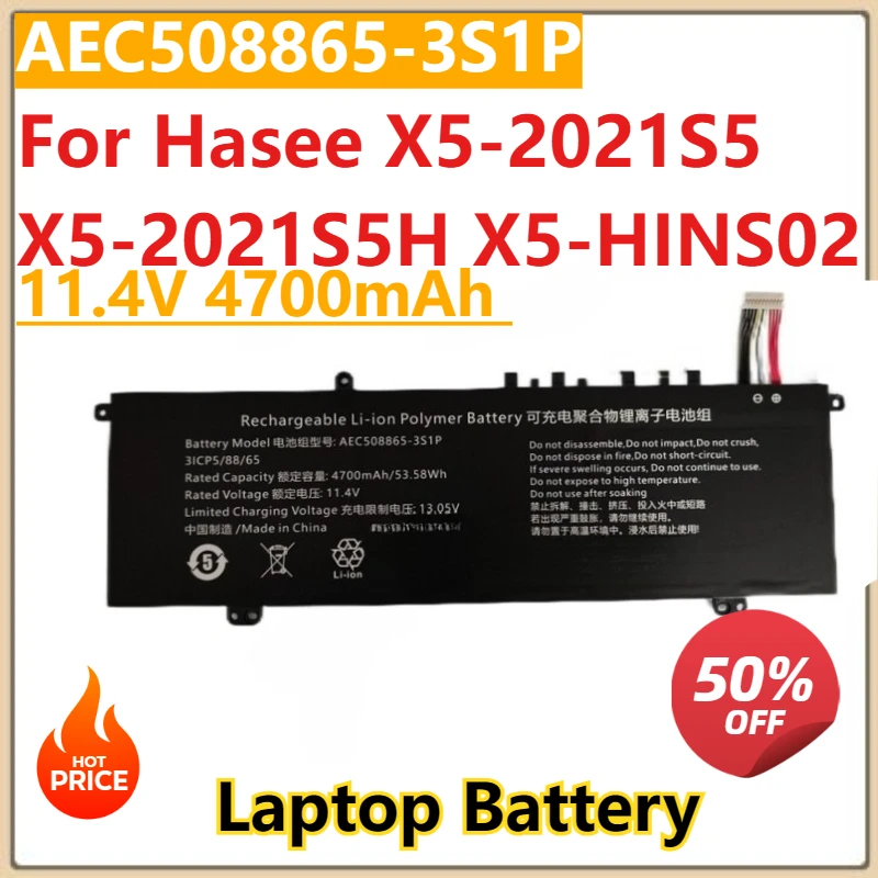 

High Quality New AEC508865-3S1P Battery AEC508865 11.4V 4700mAh 53.58Wh for Hasee X5-2021S5 X5-2021S5H X5-HINS02