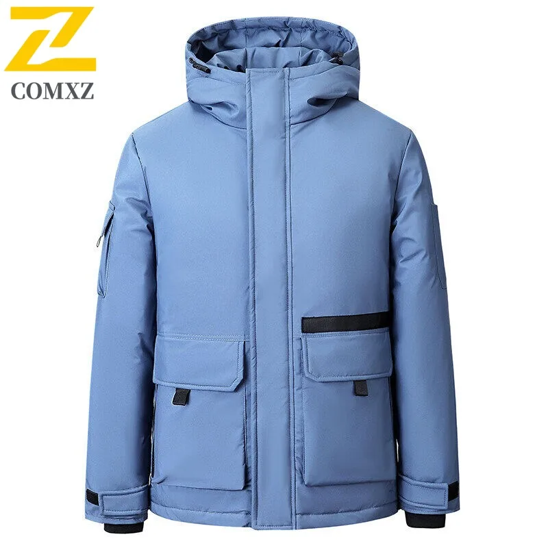 

COMXZ Men's Down Jacket White Duck Down Ski Trip Warm Snow Adventure Puffer Jacket Street Look Windproof Design Winter Jackets