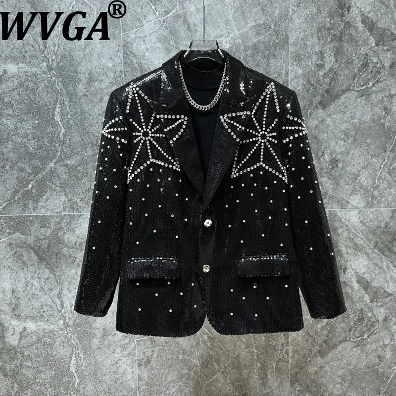 

WVGA Spring Autumn New Men Tide Diamond Sequin Design Trendey Blazer Niche Casual High-End Turn-Dwon Collar Suit Coat Ins W19185