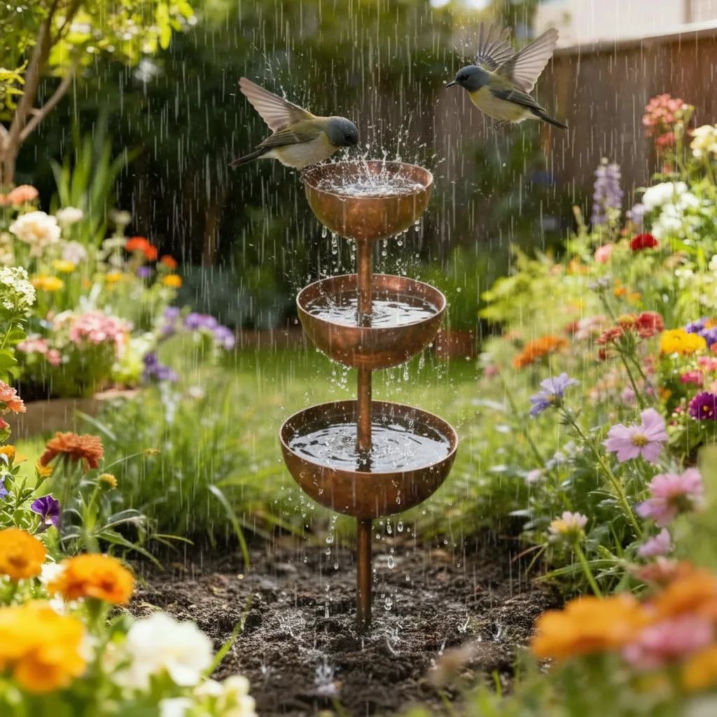 

Outdoor Garden Metal Rain Collector With Stake And Bowl Handcrafted Rust-resistant Durable For Water Recycling Plant Irrigation