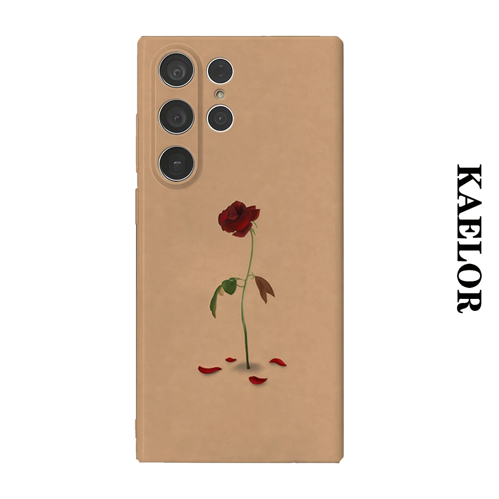 Minimalist Red Rose Durable Shiny Double-layer Case for Samsung S26 Ultra S25 S24 S23 Plus Anti-drop Scratch Resistant Cover