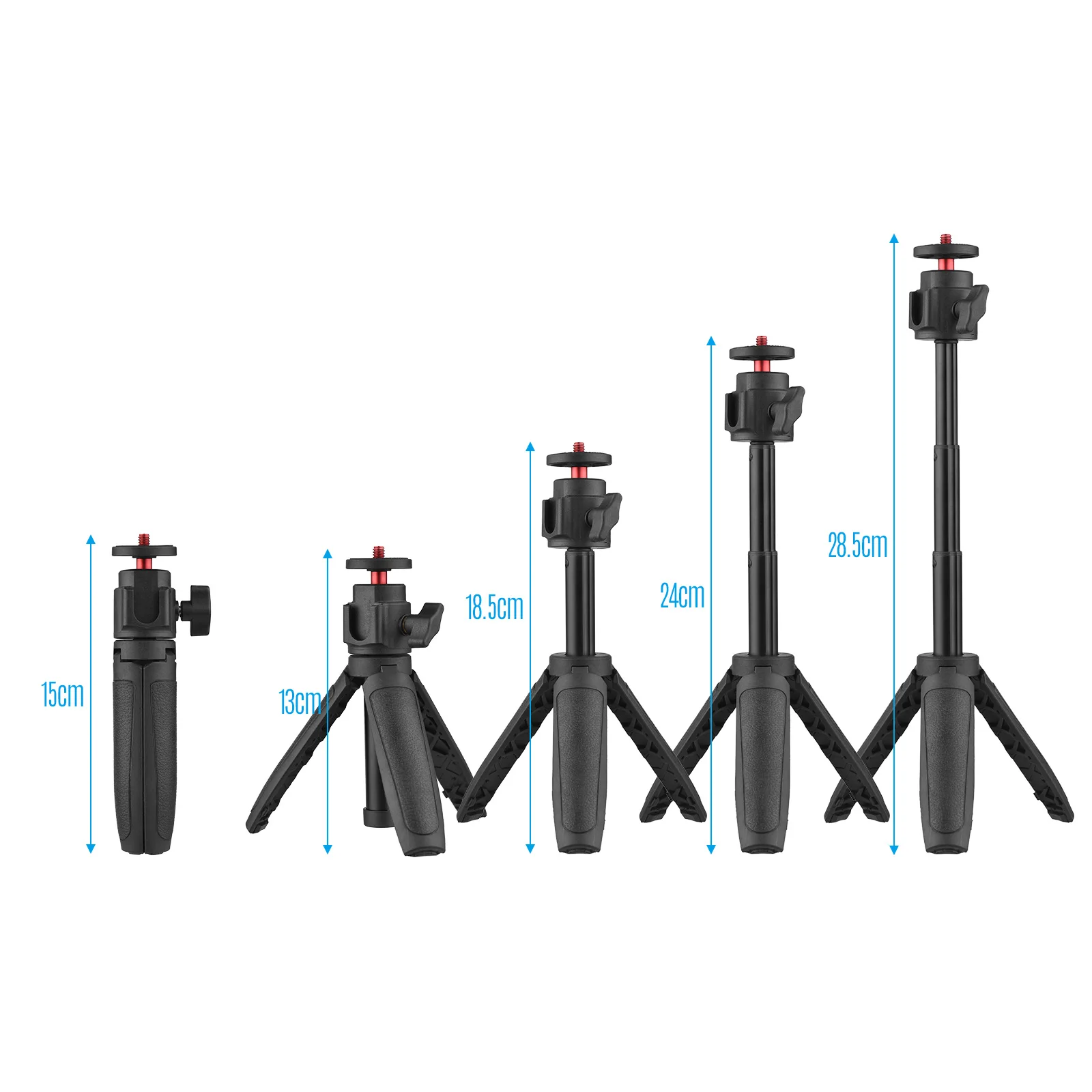 A lightweight and portable mini tripod with an expandable tripod stand and a height-adjustable handle for selfie video recording