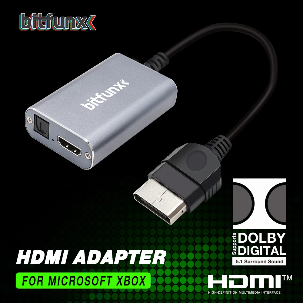 

Bitfunx HDMI ™ Адаптер для игровых консолей XBOX Classic Retro HD-кабель принимает цифровой объемный звук Dolby 5.1