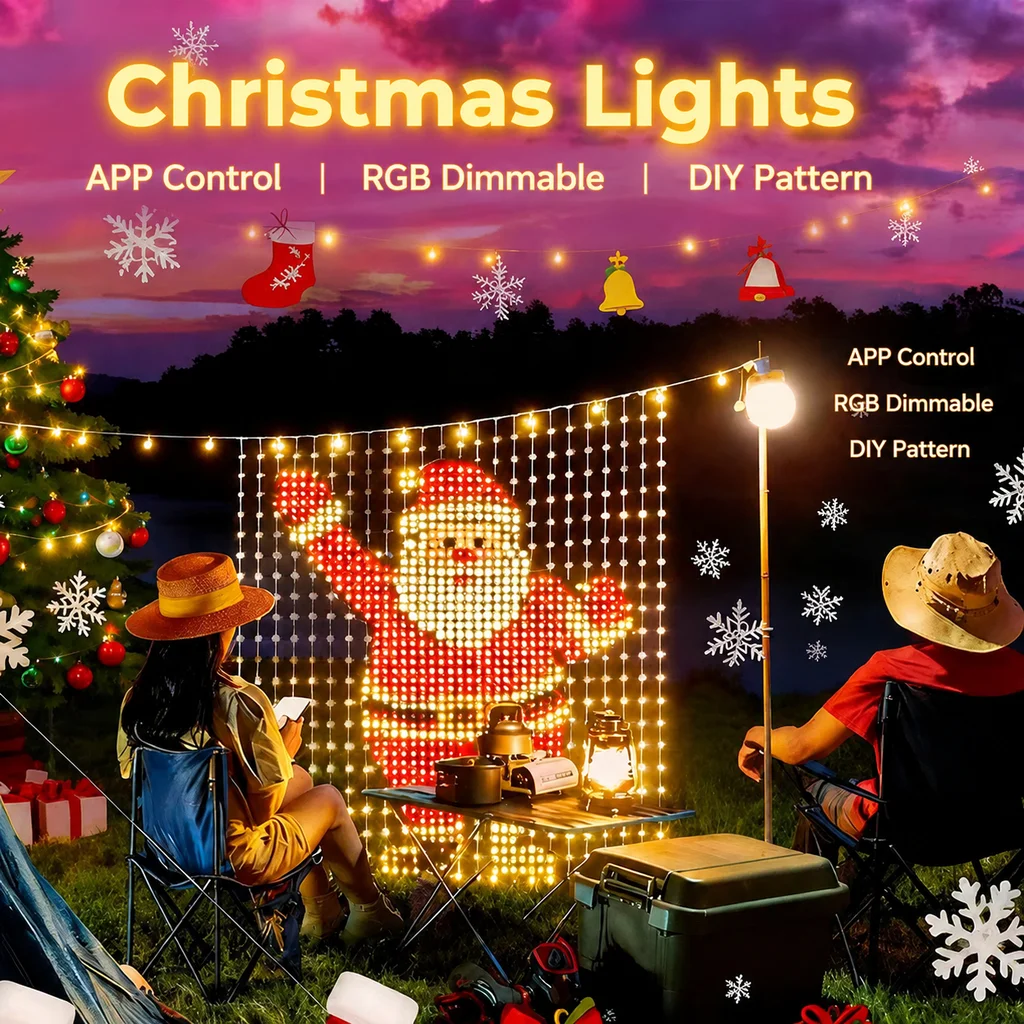 Smart LED Curtain Light APP Control RGB Dimmable DIY Pattern Music Ambient Lighting for Home Holiday Party Christmas Decoration