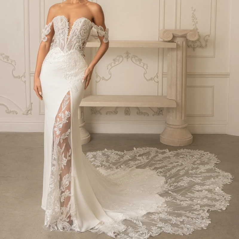 

Luxury White Dubai Arabic Mermaid Wedding Dresses Applique Lace Tull Beading Court Train Wedding Dress Bridal Gowns vestidos de