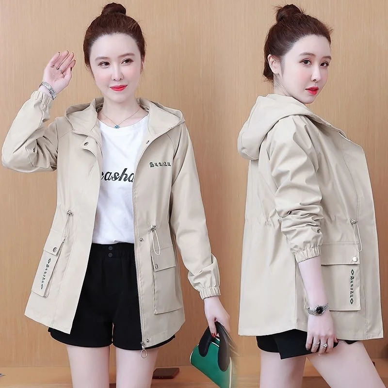 Women's 2024 New Spring And Autumn Windbreaker Korean Style Loose And Fashion Jacket With Waist And Slim Mid Length Female Coats