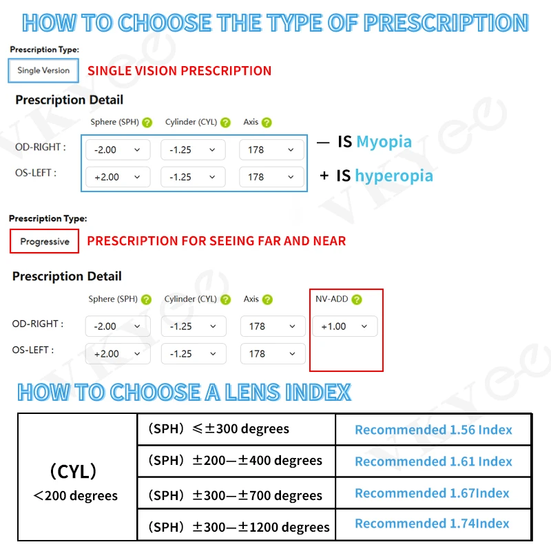 VKYEE New Cat's Eye Simple Design Progressive Multifocal Anti-blue Light Photochromic Eyewear Customizable Prescription 87019