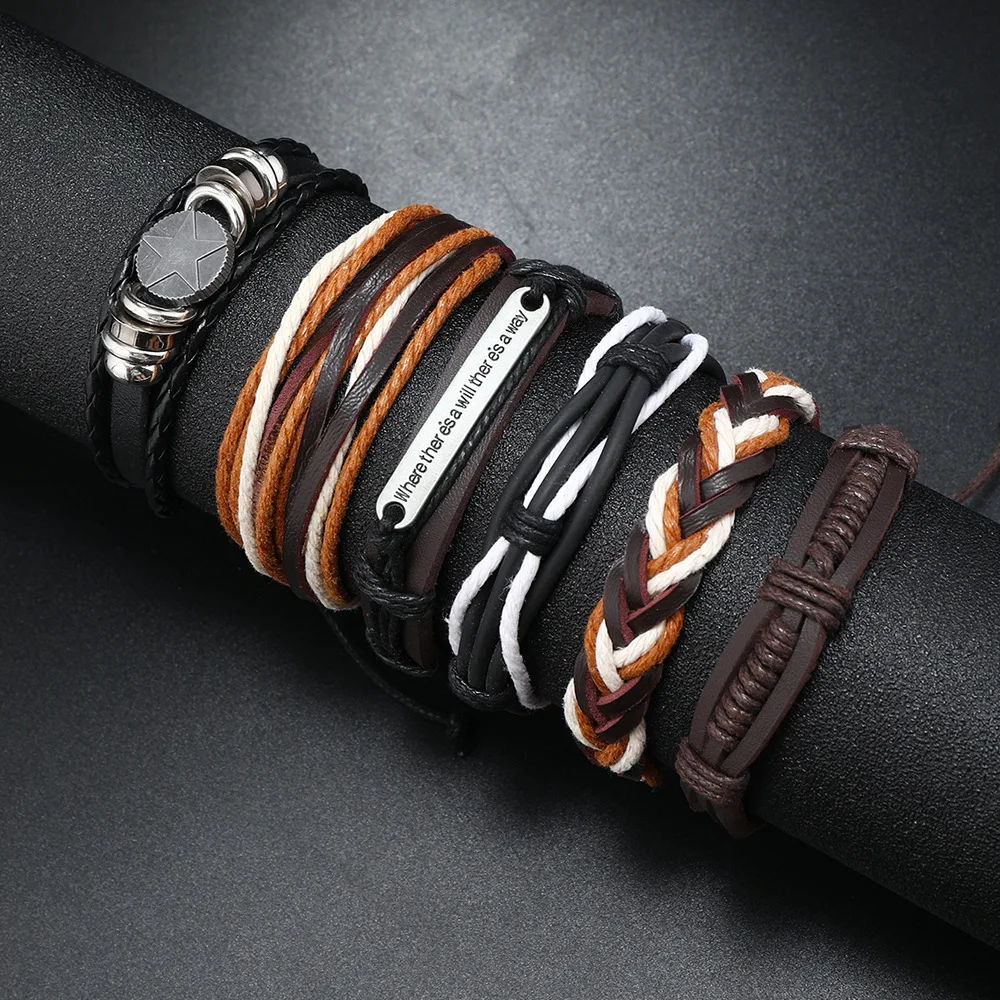 Vintage Leather Bracelet For Men Woven Set Ornament Bracelet Punk Style Men's Combo DIY Multi-layer Charm Bracelet Jewelry