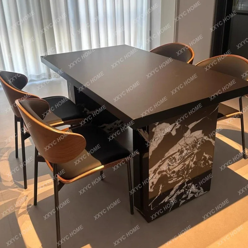 

Обеденный стол из чистого черного сланца, в стиле Баухаус, для больших домов, простой и современный прямоугольный стол для ресторана