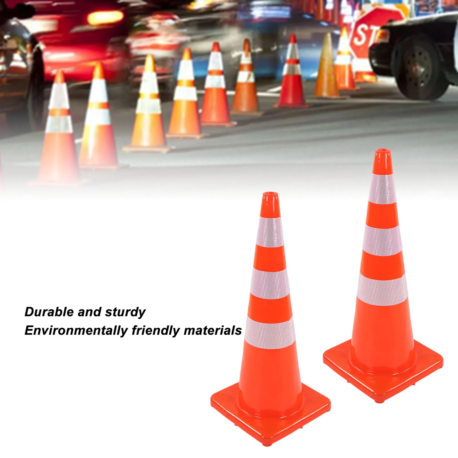 

6Pcs Traffic Cones Weather Resistant Reflective Square Base Road Cones for Parking Lot Camping Red 36in / 91.44cm