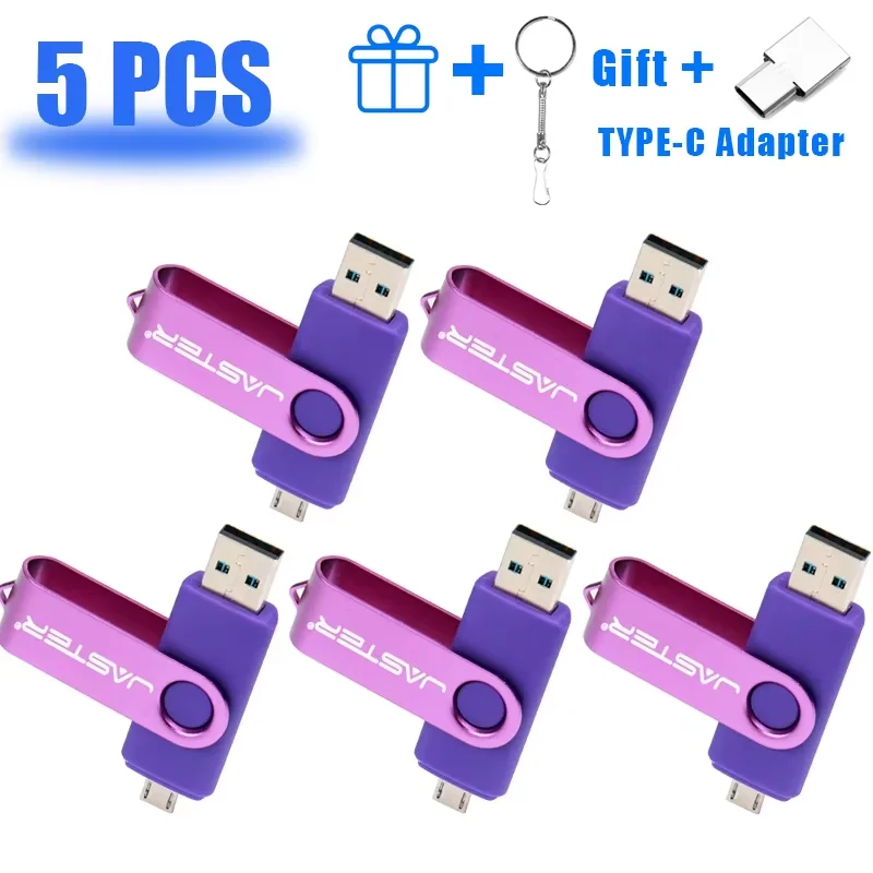 

5 PCS LOT Wholesale USB Stick Pen Drive Memory Stick OTG USB Flash Drive Gift Key Chain Free TYPE-C Adapters 3 IN 1 U Disk