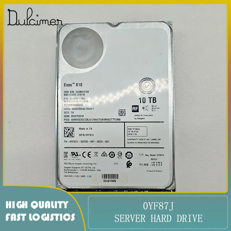

Server hard drive 0YF87J ST10000NM0256 10TB 7.2K SAS Original Second-hand