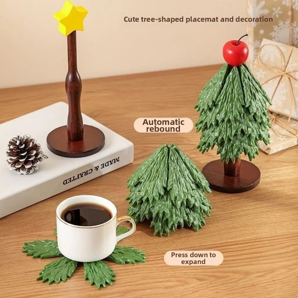 Sous-verre créatif en forme d'arbre de Noël, résistant à la chaleur, antidérapant, tapis de table en forme d'arbre de Noël, base en bois anti-brûlure, dessous de verre isolant thermiquement.