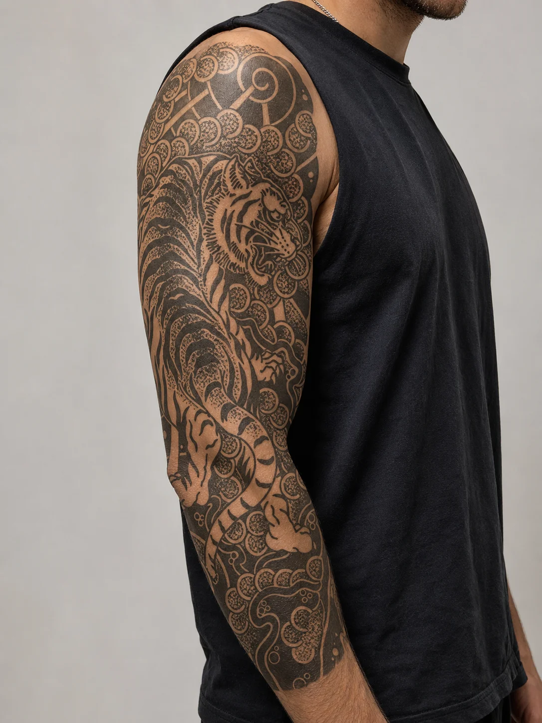 INKARTLINK Fierce Tiger Full-Sleeve Arm Tattoo Sticker – Waterproof, Lasts ~15 Days, Party Essential