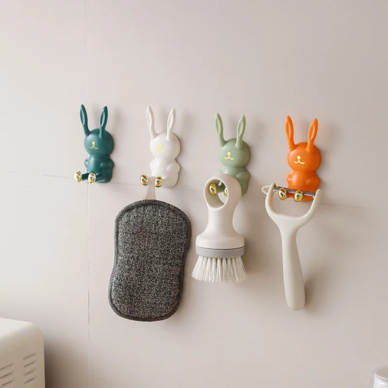 2Pcs Toothbrush Holders Rabbit Multi-Function Hook Wall Mounted Toothbrush Storage Rack Self-Adhesive Hook Bathroom Storage Rack