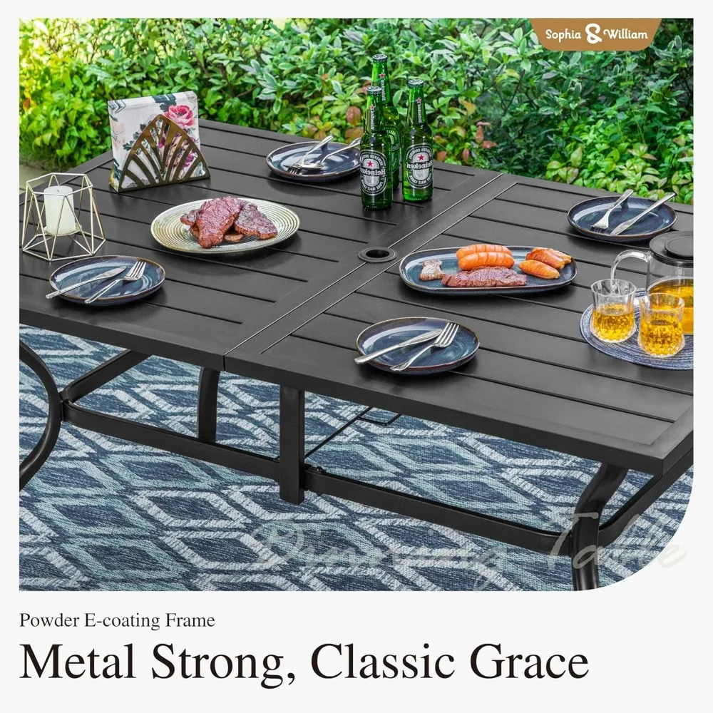 

Outdoor Patio Table for 6 People, Rectangular Metal Patio Outdoor Dining Table, Black Steel Slatted Weather-Resistant Table