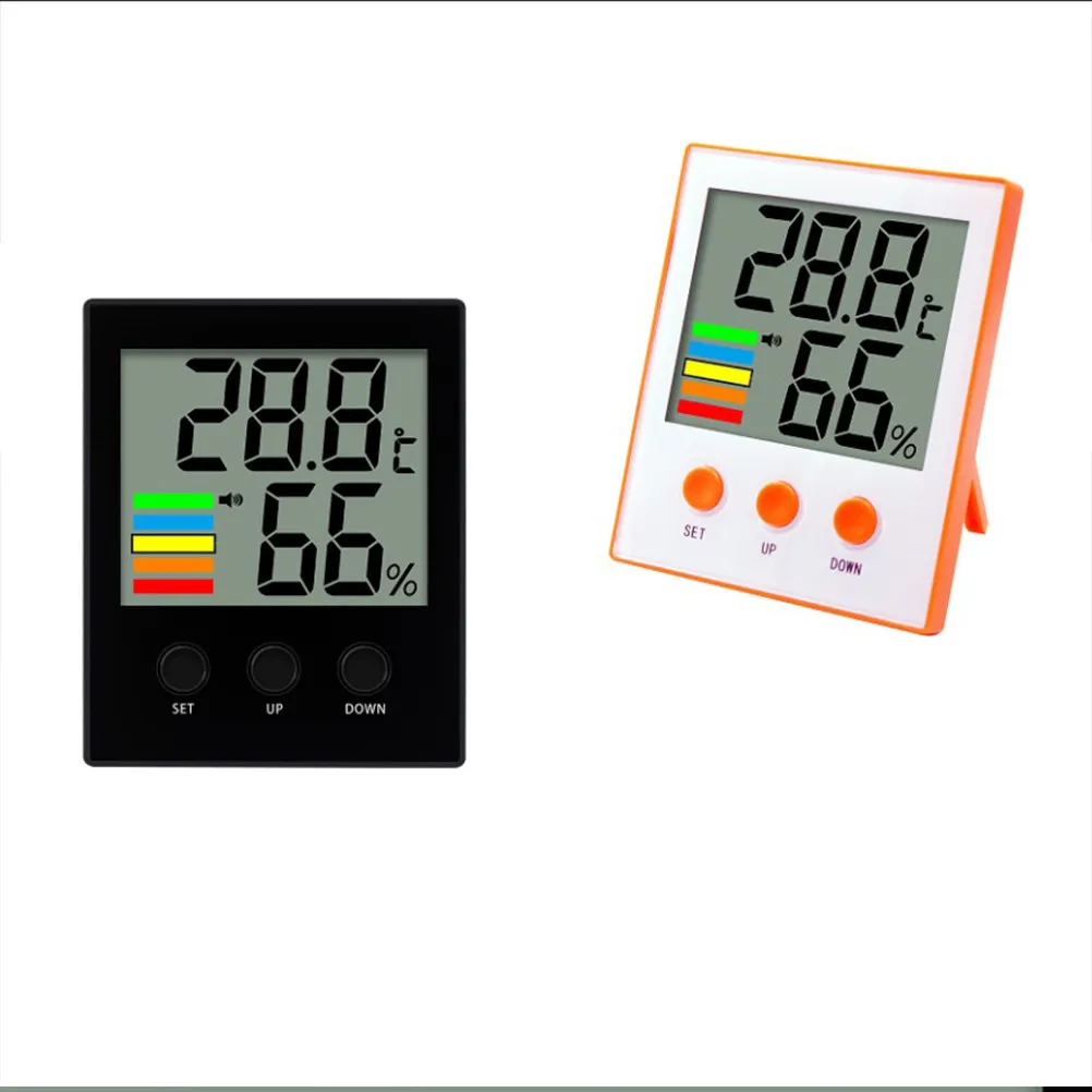 Digital Thermometer Hygrometer Black Indoor Temperature Humidity Monitor Alarm Large LCD Screen Household Office Multifunctional