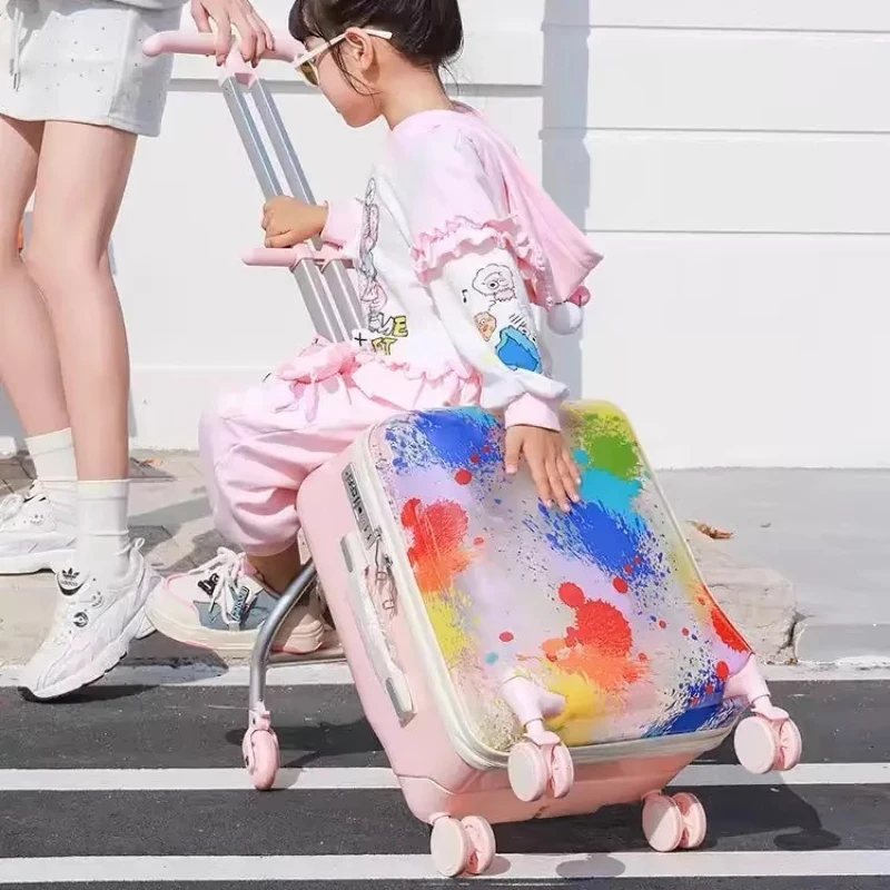 

20 Inch New Suitcase Can Sit or Ride Luggage for Kids Double Brakes Luggage Carry Kid Boys and Girls Boarding Trolley Luggage