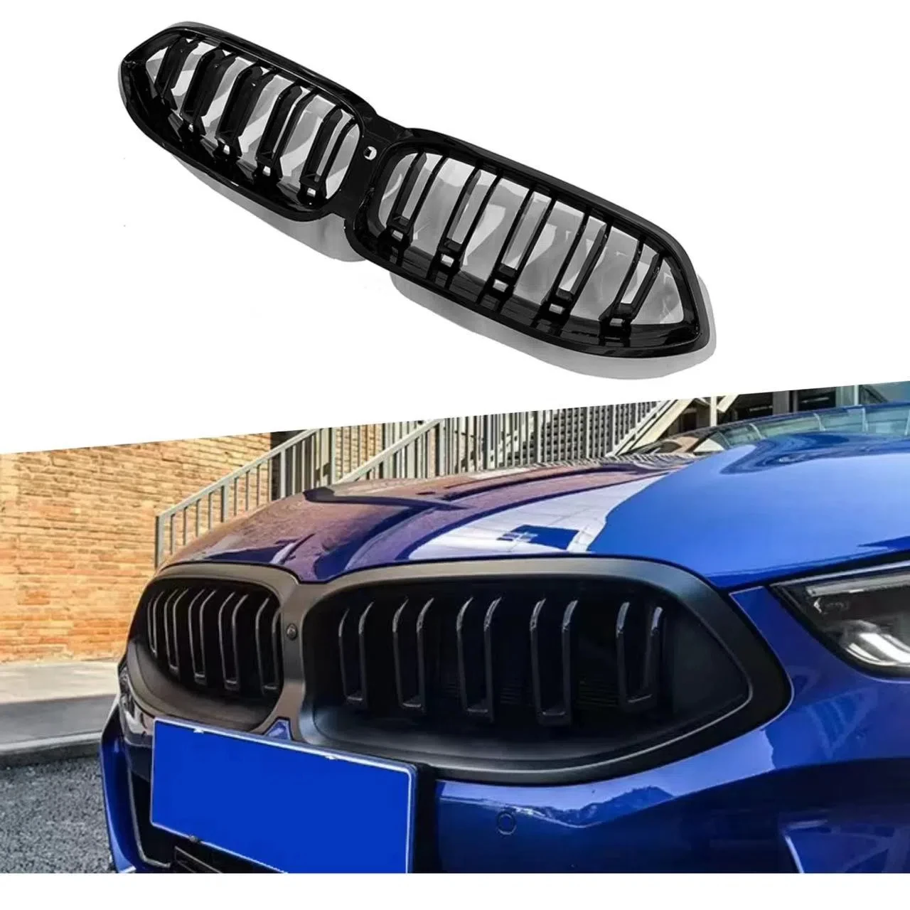 

For BMW 8 Series G14 G15 G16 840i M850i M Sport 2023-2024 Double Slats Style Car Front Bumper Kidney Hood Grille Gloss Black