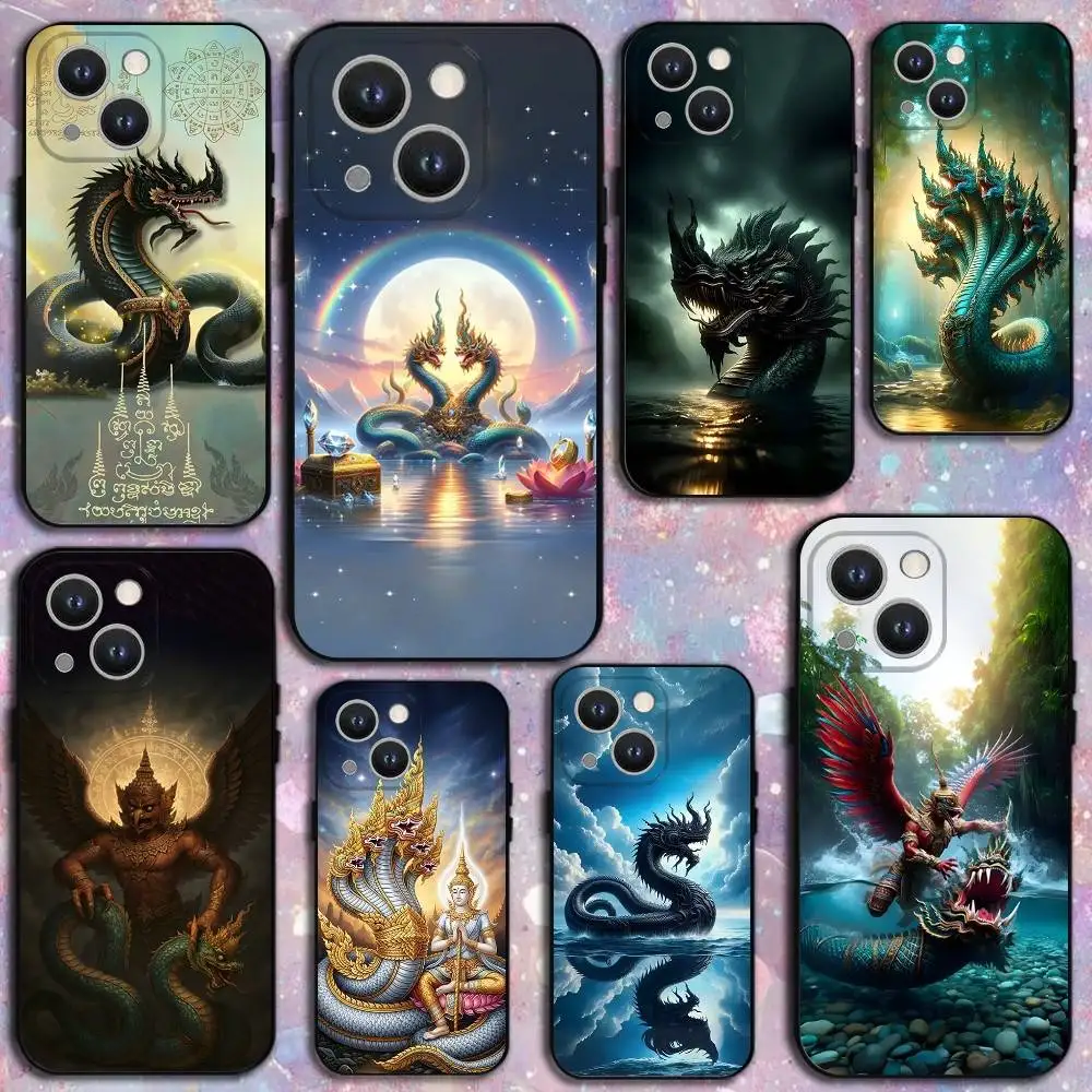 

Thailand Naga Art Phone Case For iPhone 17,16,15,14,13,12,11 Plus,Pro Max,XS,X,XR,SE,Mini,8,7,Soft Silicone Black Cover