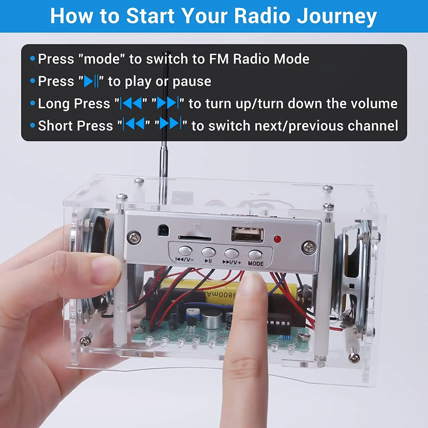 DIY Electronic Kit FM Radio Bluetooth-Compatible Speaker USB/TF Mode Outdoor Stereo Sound Amplifier LED Flashing Light Soldering