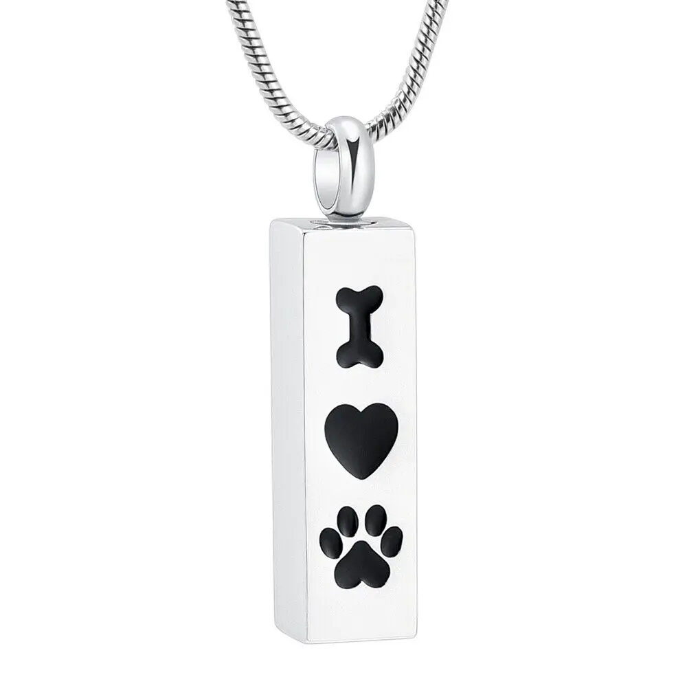 Waterproof Pet Cremation Jewelry Cube Pendant Paw Print Pet Urn Necklace For Dog/Cat Ashes Memorial Keepsake