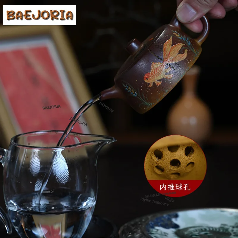 BAEJORIA 150ml Exquisite Yixing Purple Clay Teapots Handmade Goldfish Pot Raw Ore Section Mud Kettle Zisha Tea Set Accessories
