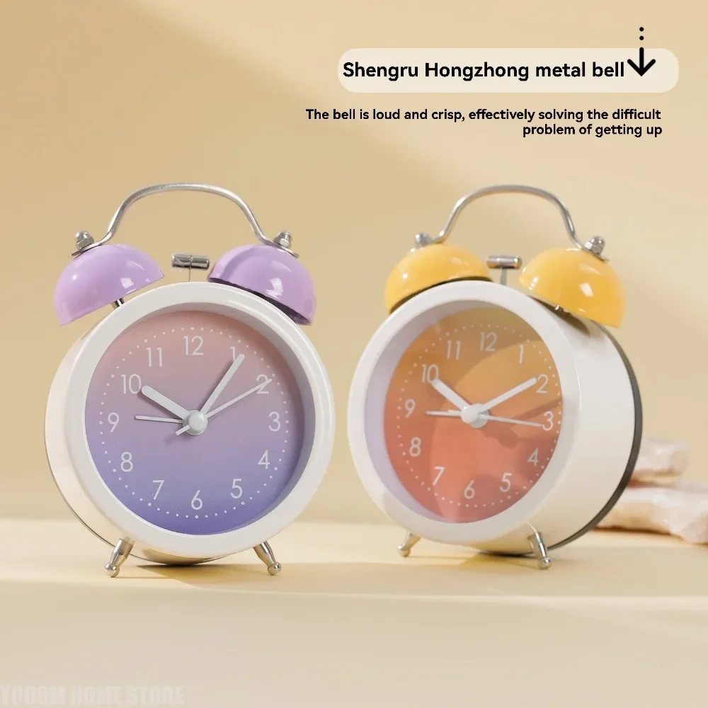 Fashion Metal Twin Bell Alarm Clock with Luminous Function Battery Operated Loud Alarm Colorful Desk Clock for Bedroom Decor