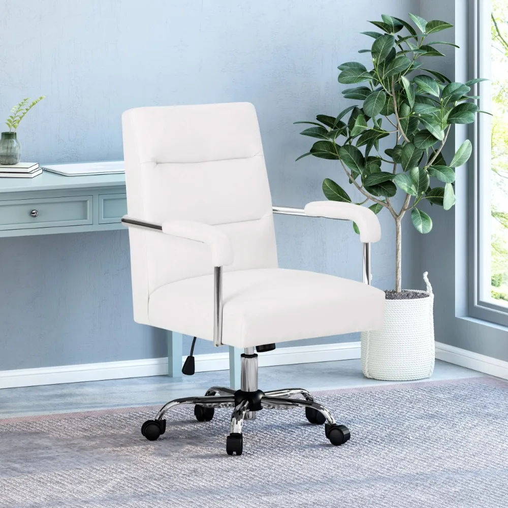 Relax Chair White Free Shipping Chrome Blackfoot Faux Leather Office Swivel Chair Computer Armchair Chairs Lightweight Furniture