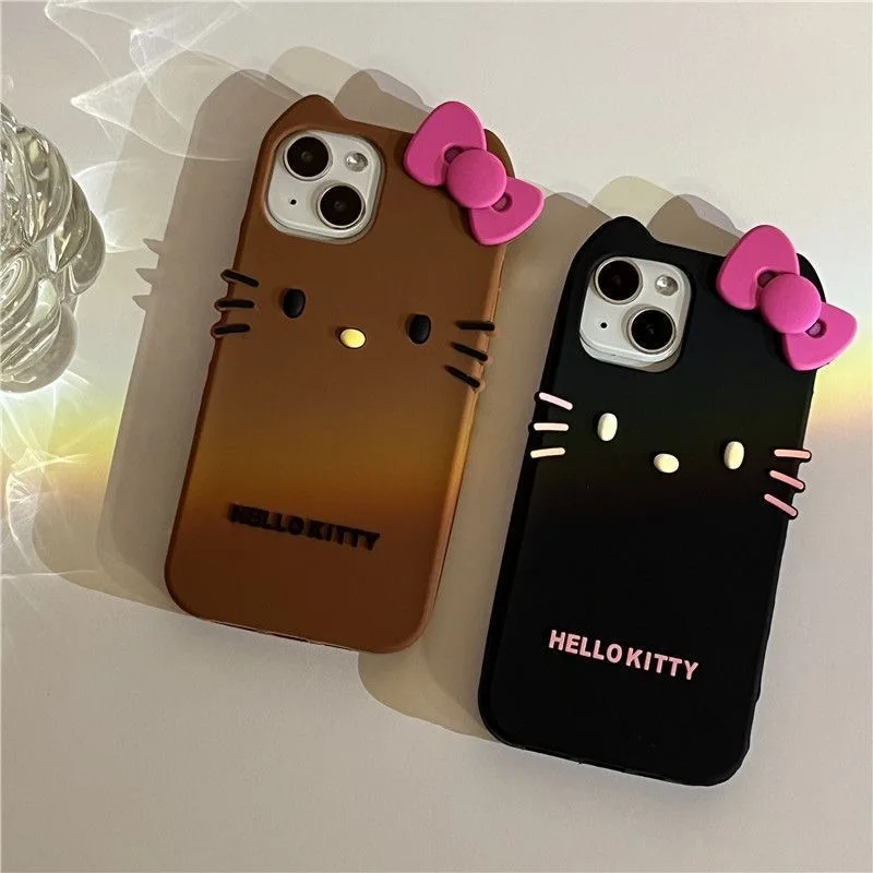 NEW Sanrio Hello Kitty Cartoon 3D Bow Phone Case For iPhone 15 14 13 12 11 Pro Max Y2K Anti Fall Cute Lovely Silicone Case Cool