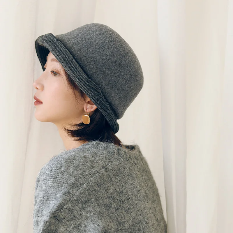 Unique Woolen Bucket Hat with Soft Brim, Japanese Literary Style Women's Fisherman Hat for Autumn and Winter