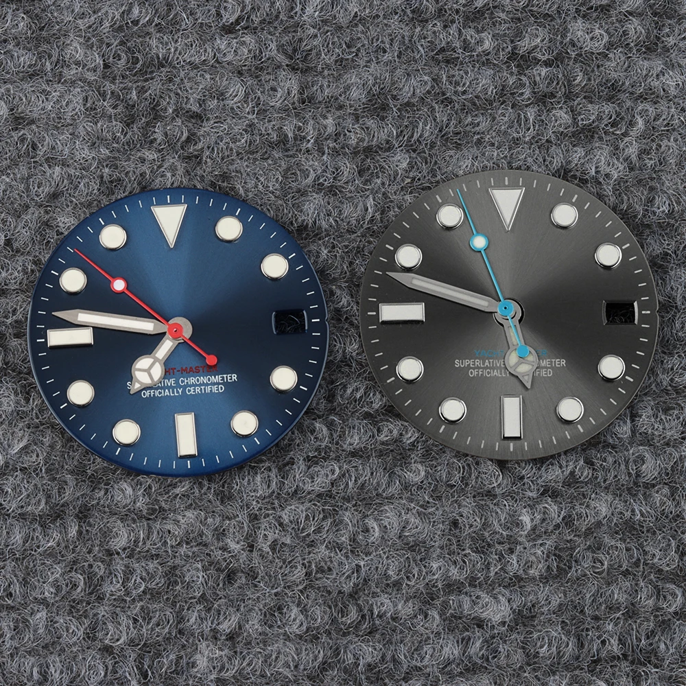

FIT Yacht-Master NH35 Dial 28.5mm Gray Watch Dial Hands Men‘s Watch Mod Parts Blue Luminous For NH35 NH36 Automatic Movement