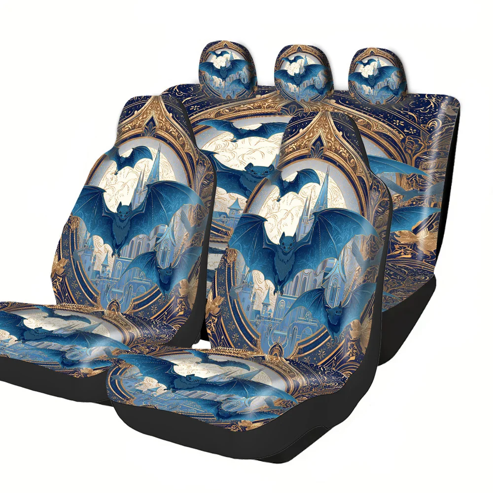 2-5 Seat Set Car Seat Covers, Black War Horse Print, Polyester Fabric, Easy Install & Washable, Universal Fit, Non-Slip, Absorbe