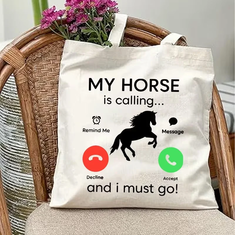 

Funny Horse Tote Bag with Smartphone Notification Design Large Capacity Style Durable Bag for Women, Outdoor Picnic & Party