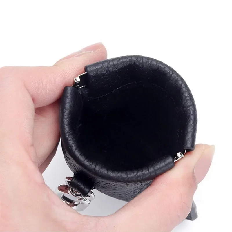 Cartera corta de cuero genuino para mujer, nuevo patrón de lichi, Clip para dinero de Color sólido, gran capacidad con correa para collar, tarjetero, 2025