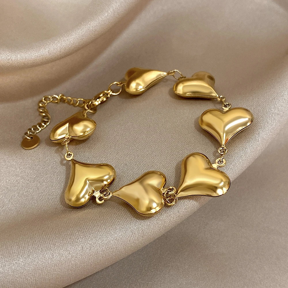 Greatera Bright Face Heart Pattern Women's Bracelet Fashion Stainless Steel Gold Color Light Luxury Personality Jewelry Bangle