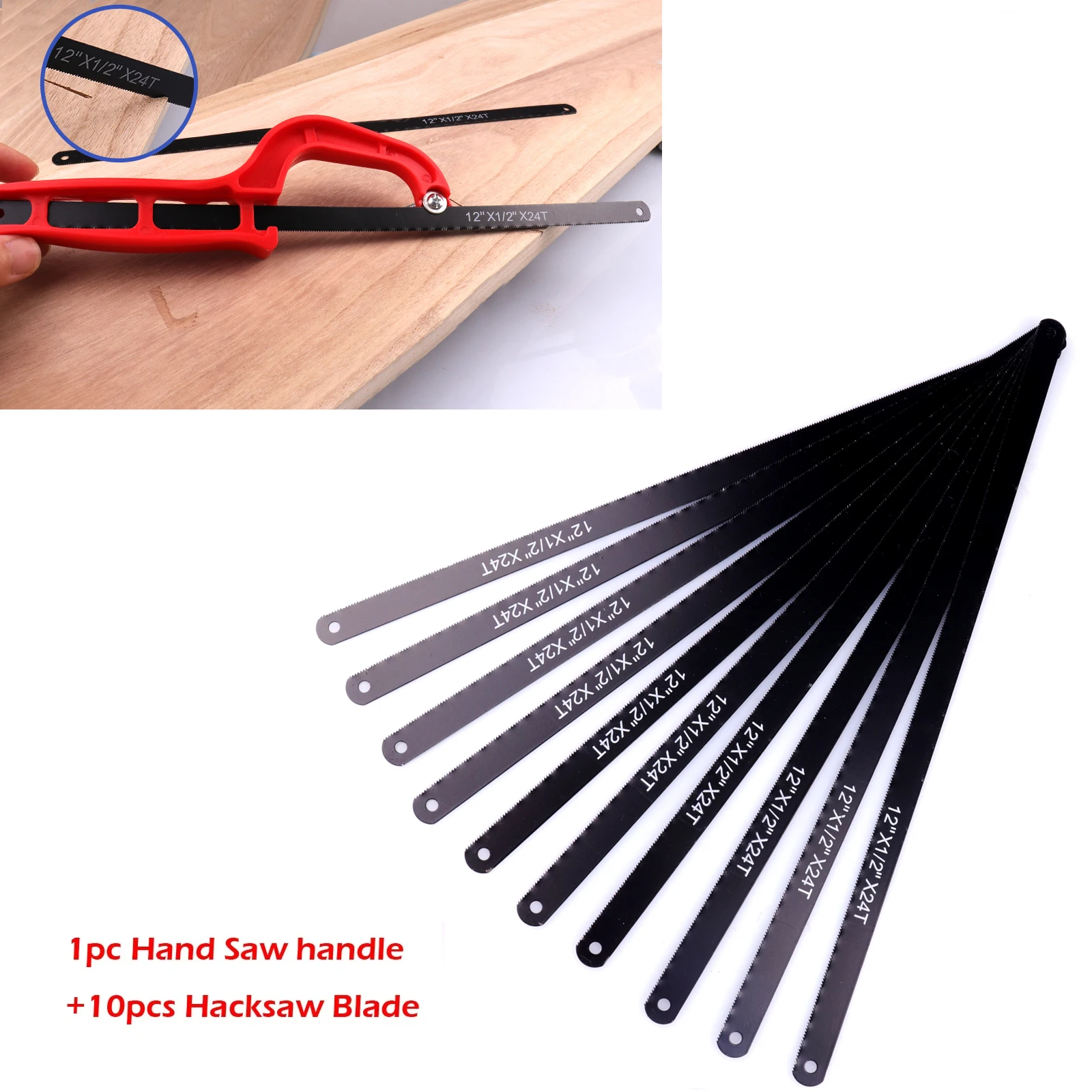 Hacksaw Blade 300mm Saw Blade Handle Set 24T Hacksaw Blade For Carbon Fiber Metal Meat Wood Hand Saw Blade