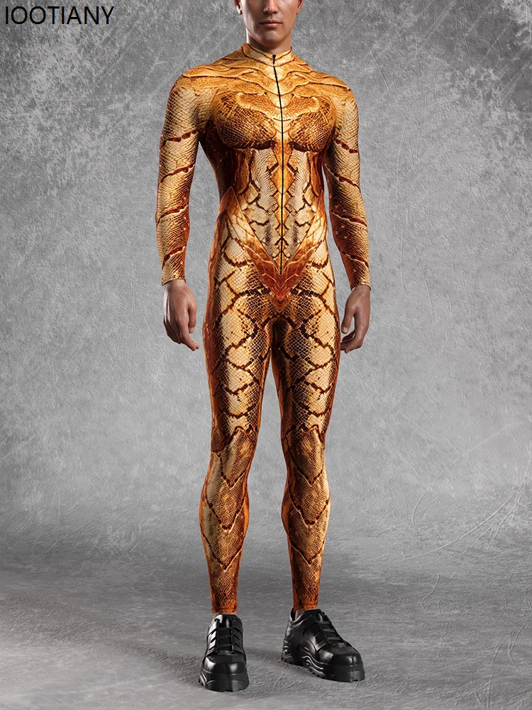 Halloween Golden Python Cosplay Couple Jumpsuit Animal Scales Bodysuit Gothic Morphsuits Holiday Party Zentai Suit Rave Catsuits